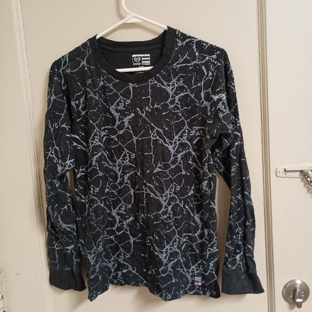 Women's Phat Farm Black & Gray Splatter Long Sleeve Tee Size Small